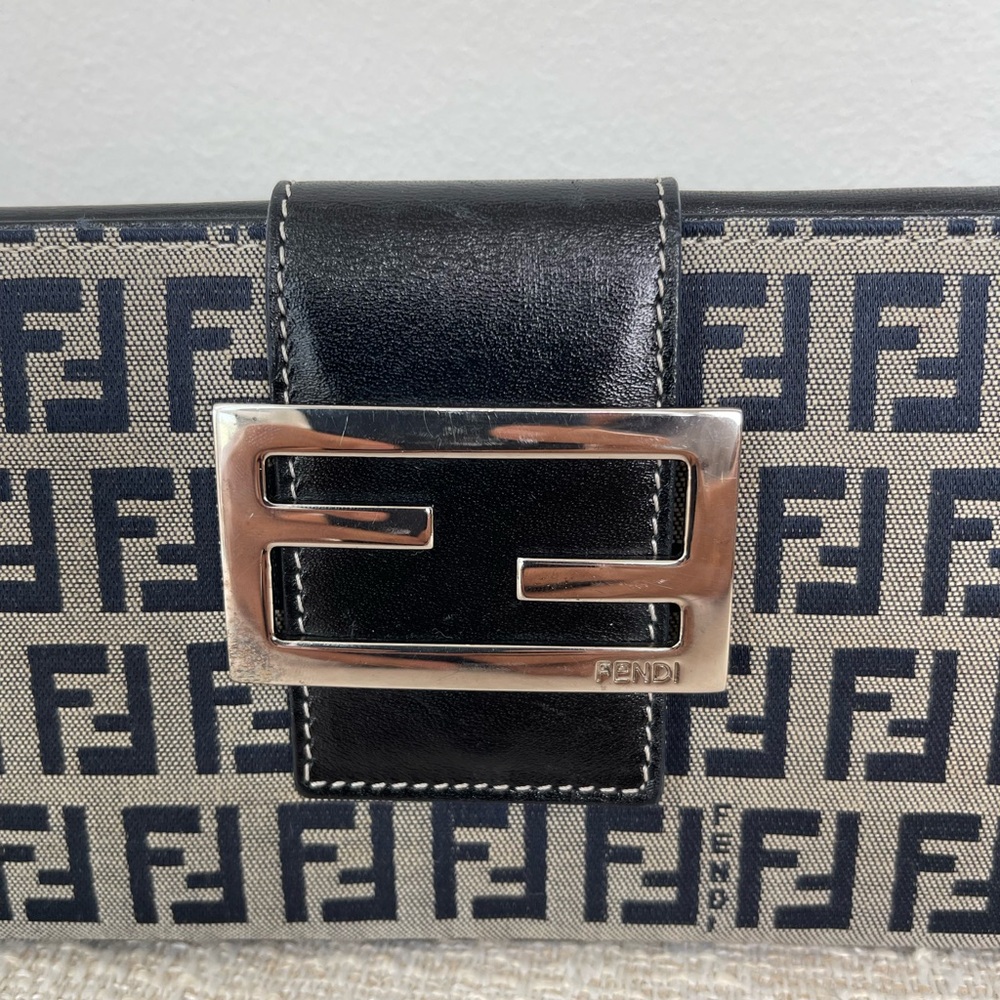 Fendi Navy and Beige Zucca Canvas Clutch with Black Leather Strap - Picture 6 of 11